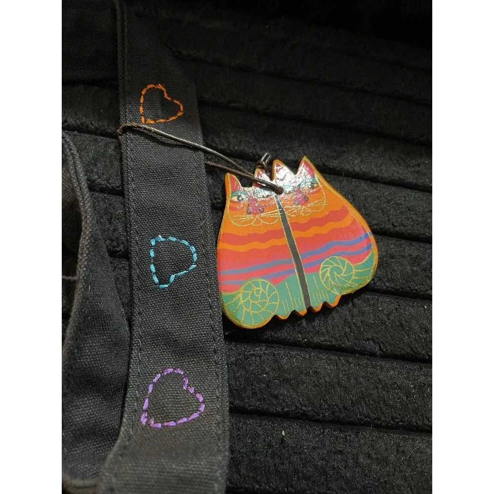 Vintage Laurel Burch Feline Cats with Hearts Colorful Tote Bag Purse 9x10" - Picture 6 of 13